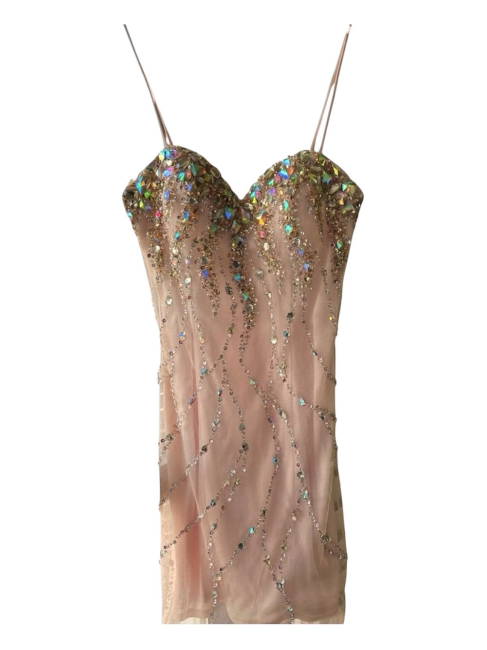 Dave & Johnny Champagne Formal Short Mini Beaded Jeweled Dresss